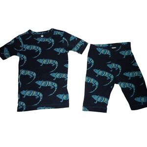 Tea Collection Kids Iguana Print Pajama Set Navy Blue Cotton Short Sleeve SZ 10